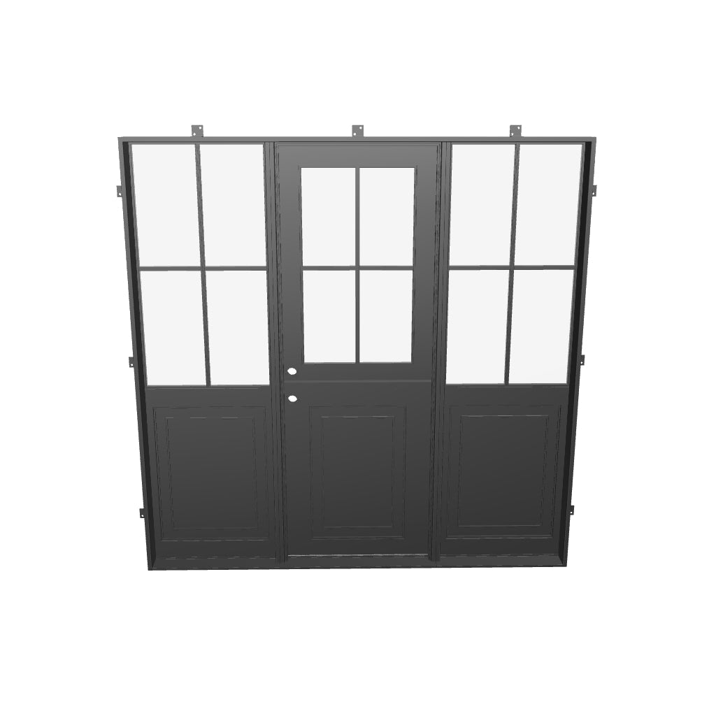 Air Getty Dutch single flat architectural steel Dutch entry door with matching sidelights