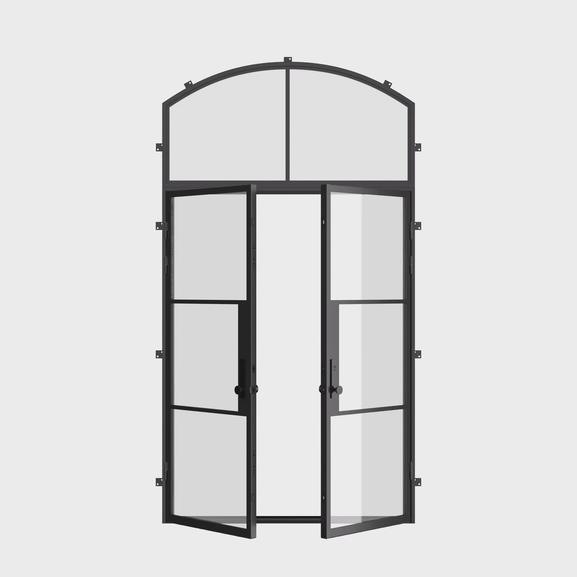 Energy efficient double steel door with arched transom design
