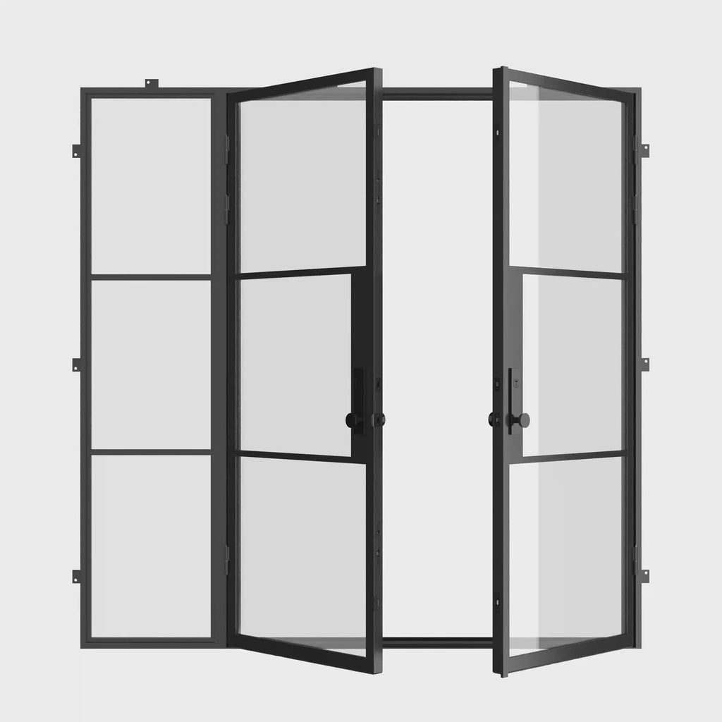 Air 4 double flat door with left side window, prehung steel frame and clear tempered glass