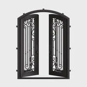 Paris arch top double door with thermal barrier and clear glass in black.