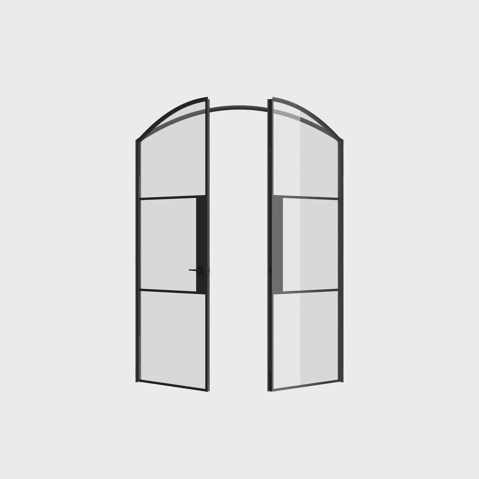 Air 4 double arch interior doors in solid steel with curved tops and slim black sightlines
