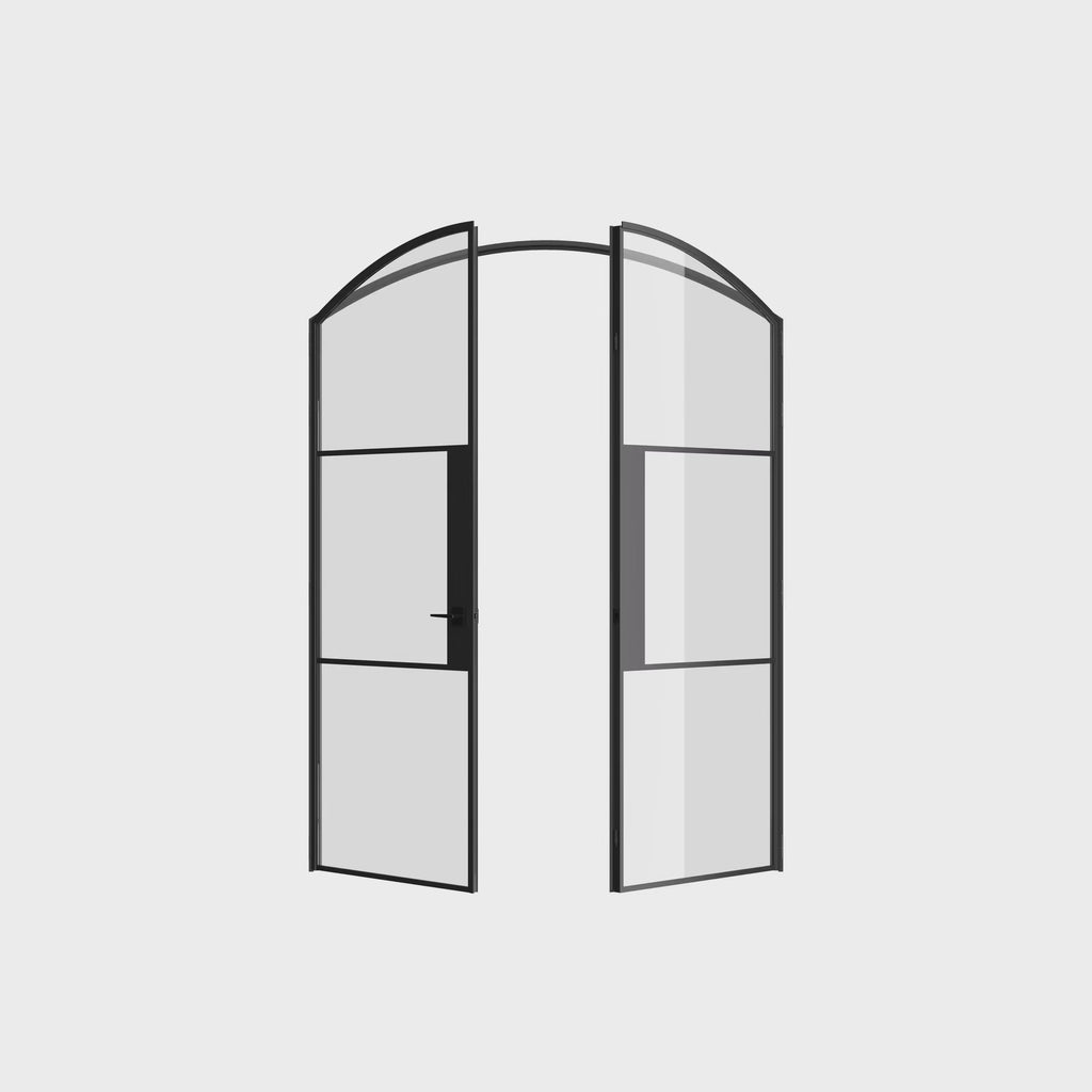 Air 4 double arch interior doors in solid steel with curved tops and slim black sightlines