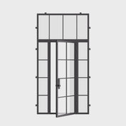Air 5 single flat exterior steel door with side windows and flat transom glass