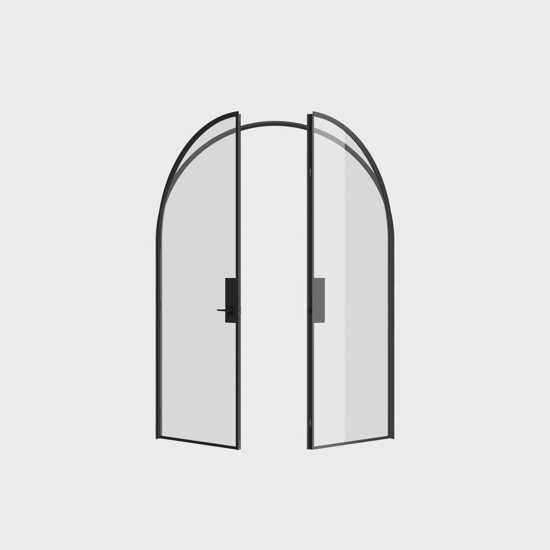Solid steel Air Lite double full arch doors with removable threshold and minimal sightlines