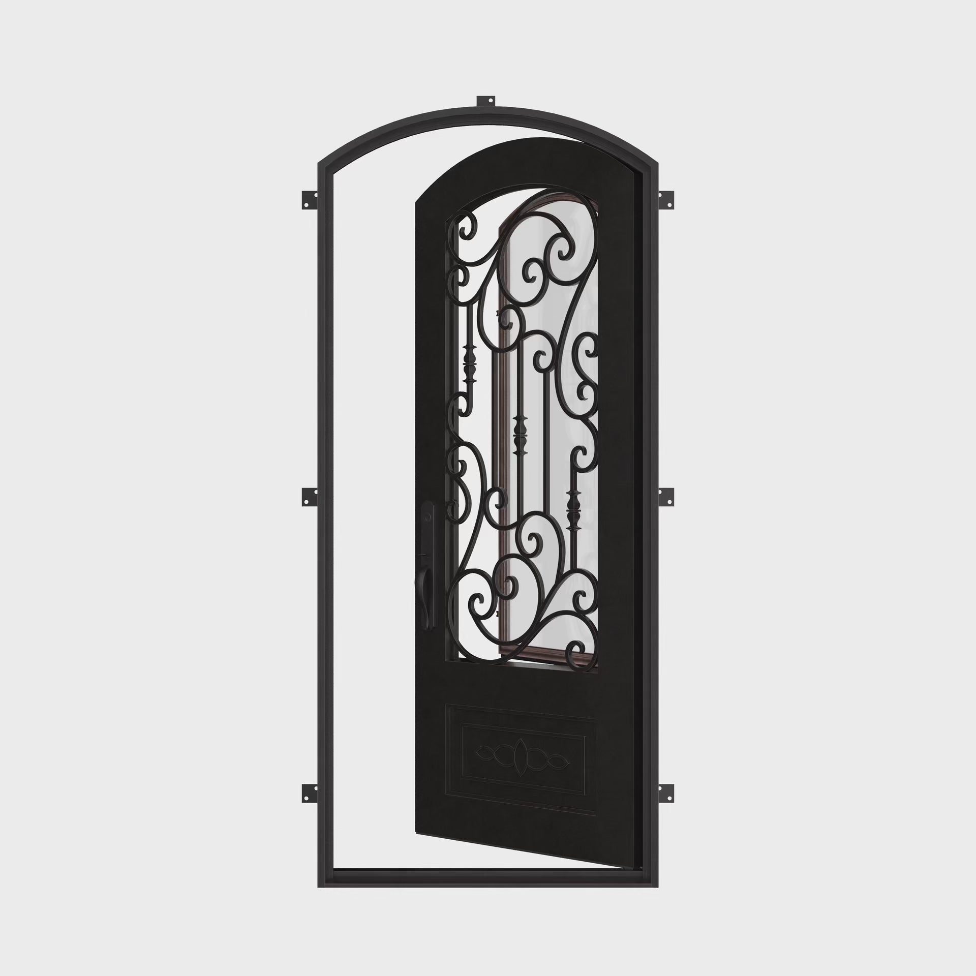 Golden Gate single soft arch top single entry door with thick glass.