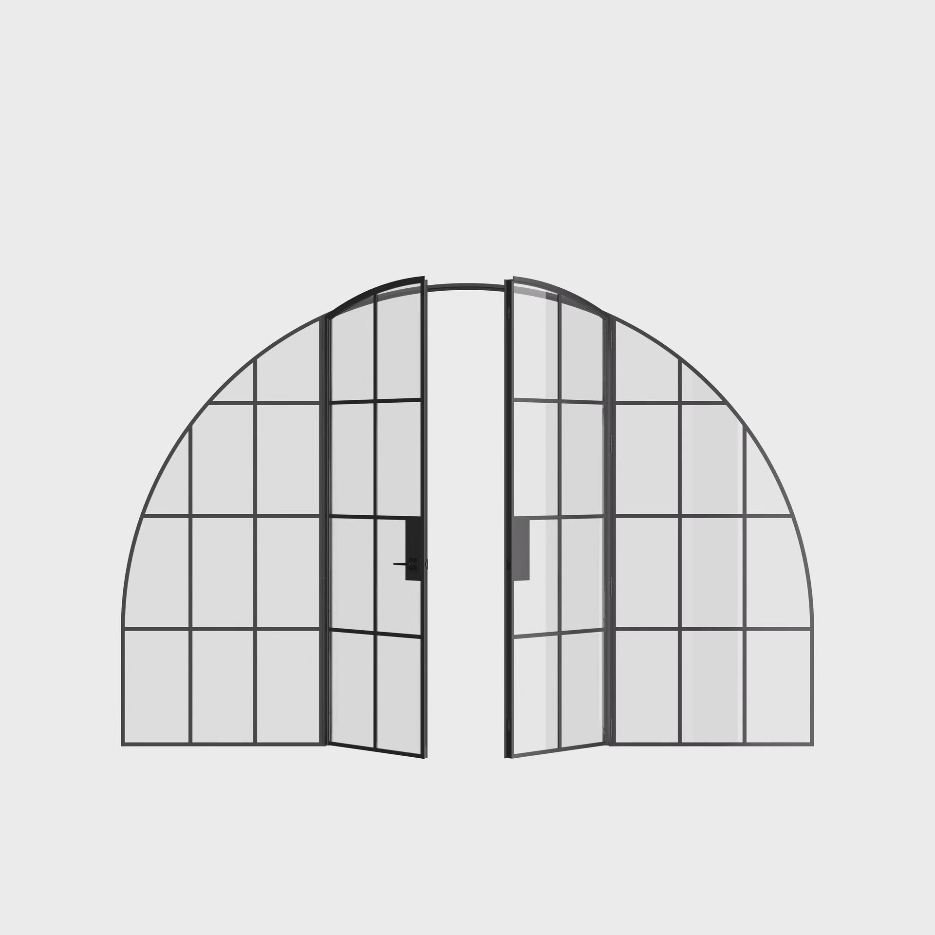 Interior wide double full arch black steel doors with sidelights