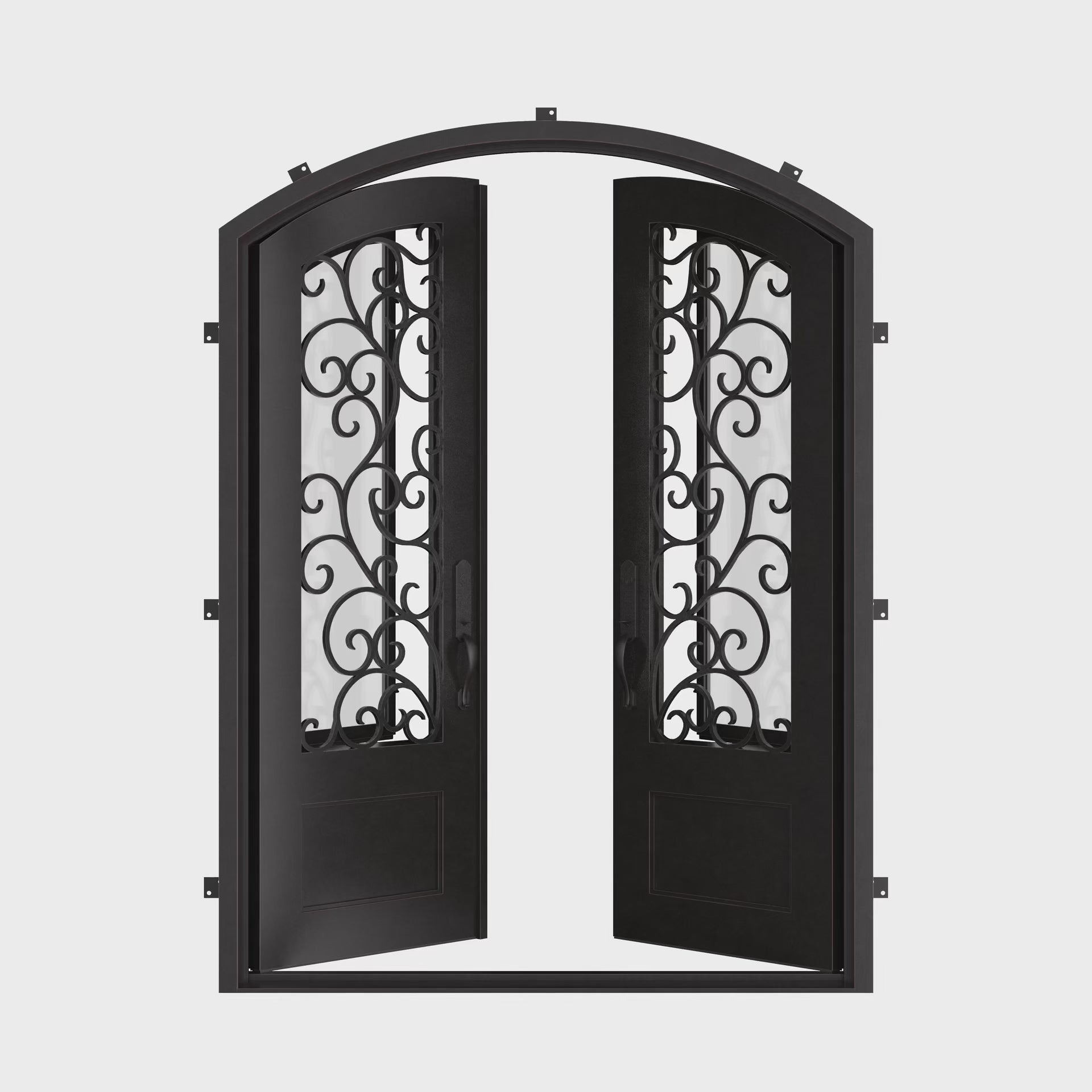 Story double entry door with glass and thermal break in bronze.