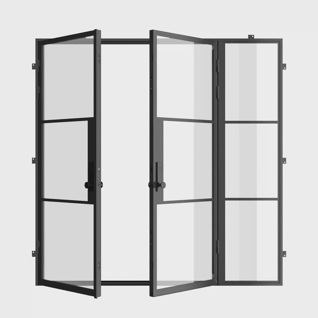 Air 4 double flat designer steel door with right sidelight, NFRC-Rated glass