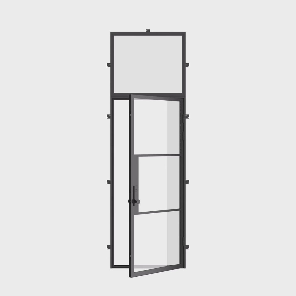 Air 4 flat single architectural steel door with upper glass panel