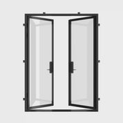 Double flat steel doors engineered with thermal break technology for exterior installations