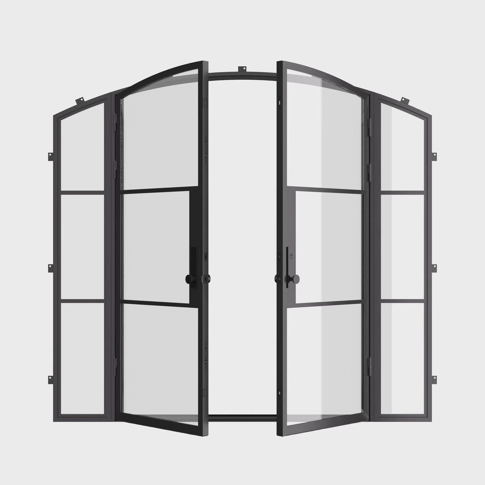 Air 4 arched double architectural steel doors with sidelights