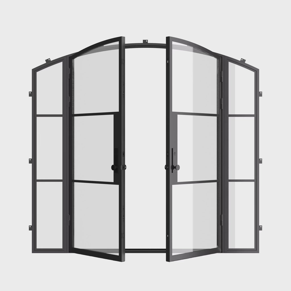 Air 4 arched double architectural steel doors with sidelights
