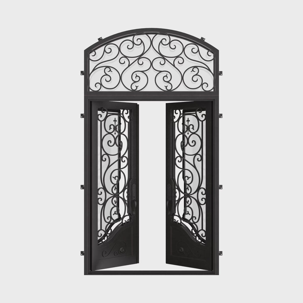 Beverly double entry door with arch top window and dual-pane glass in matte black.