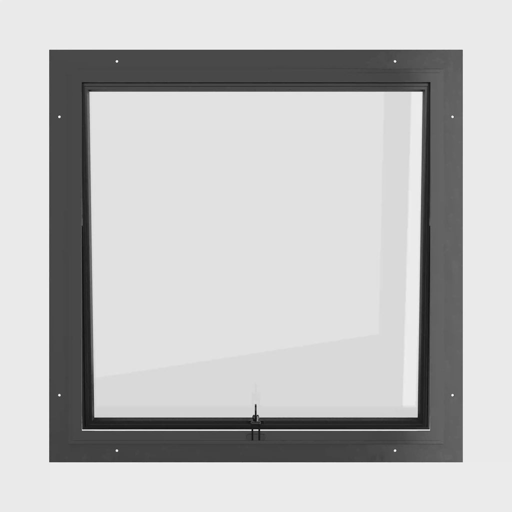Thermally broken square awning steel window, 0V 0H grid, ring pull, cold-rolled steel, black, Low-E glass
