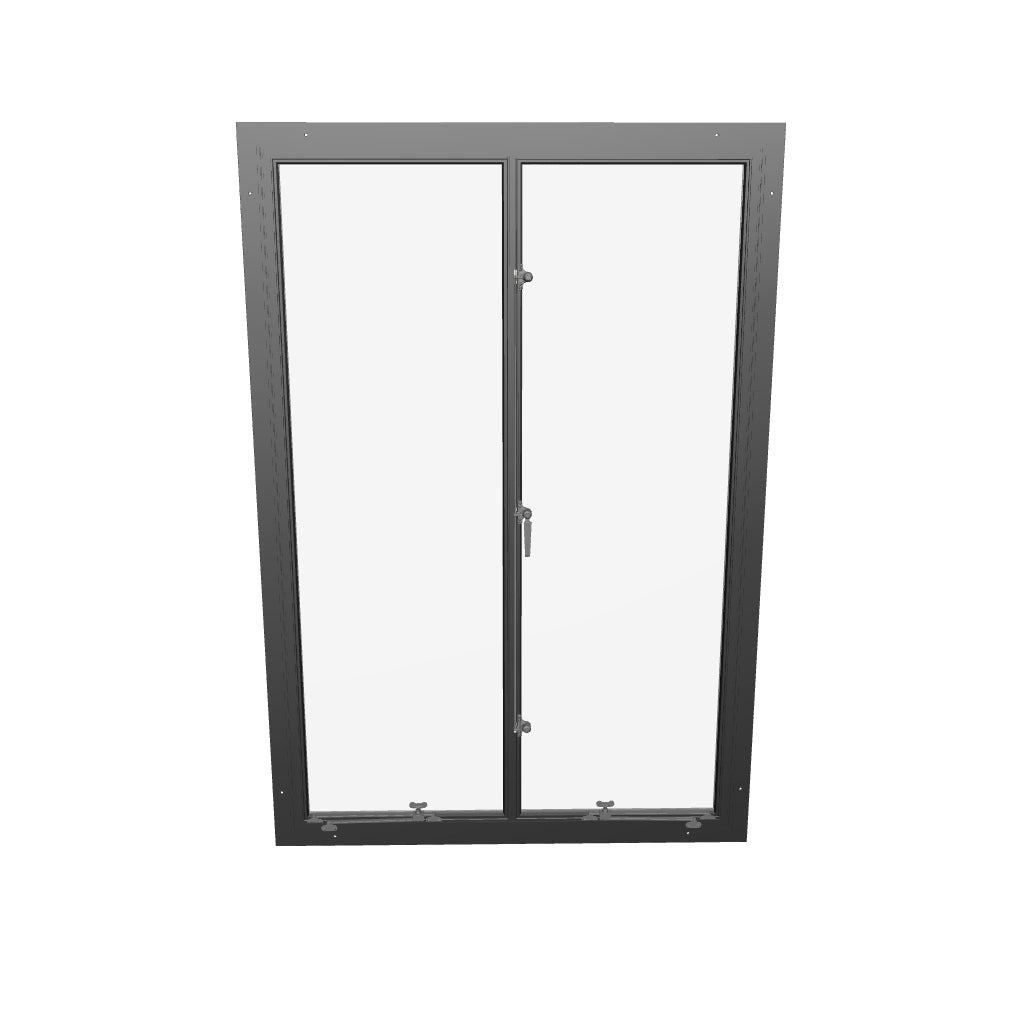 Thermally broken double casement steel window, portrait, cold-rolled steel, black, Low-E glass
