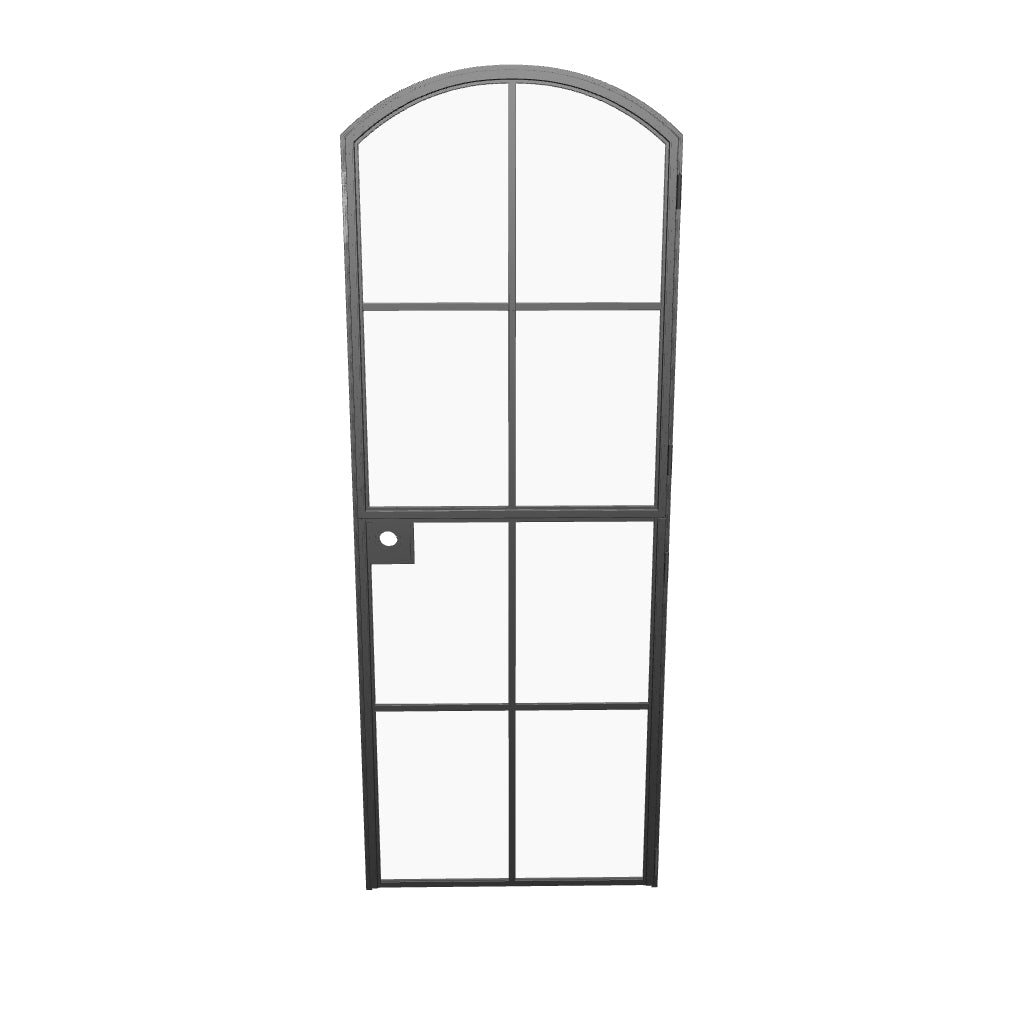 Air 5 Dutch single arch interior door in black hot-rolled steel with single pane tempered glass