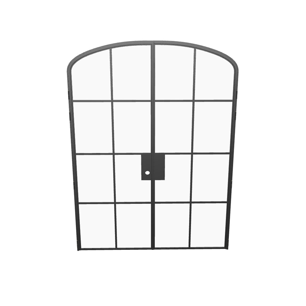 Interior double mini arch solid steel doors, factory style black finish