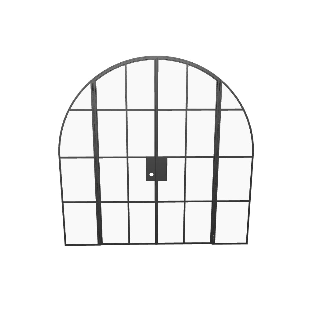 Interior double full arch factory style steel doors with sidelights