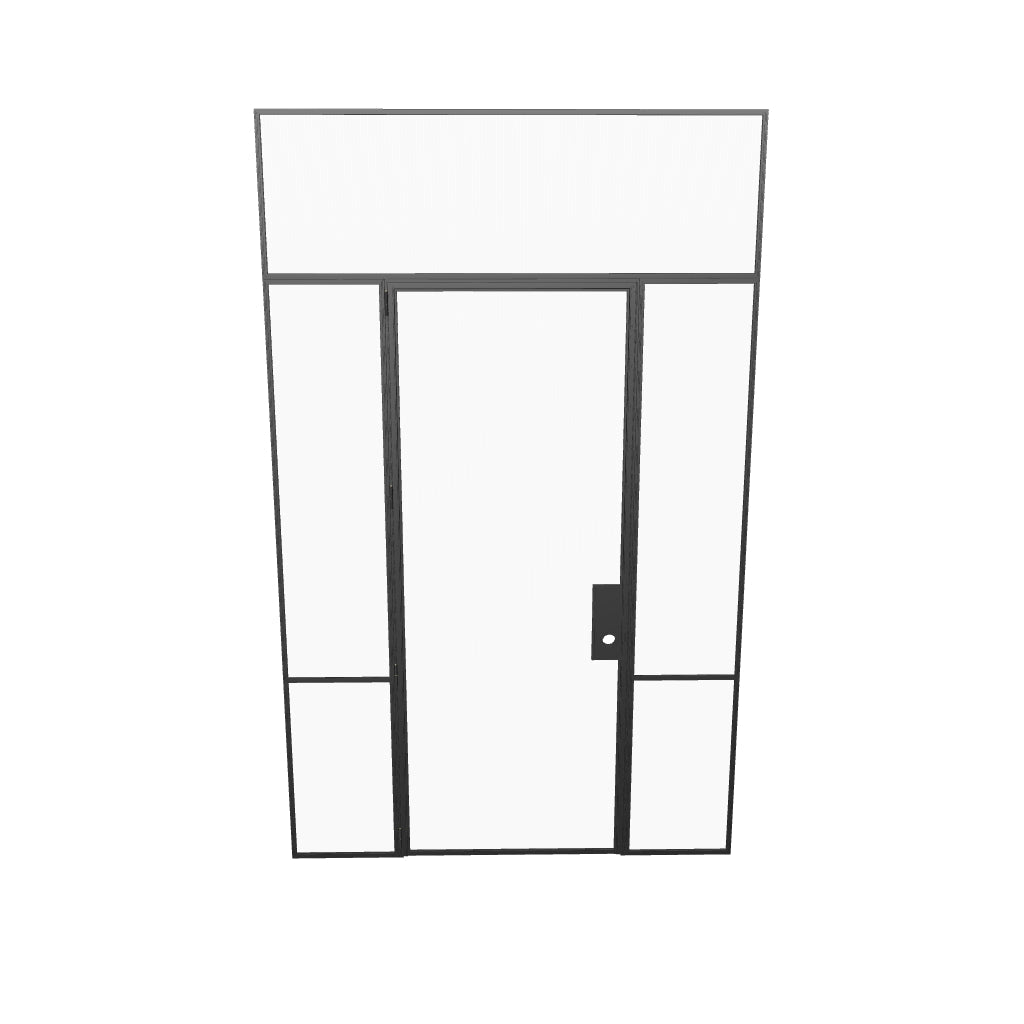 Modern Air Grand interior door with sidelights and flat transom window crafted from OTTOSTUMM hot-rolled steel framing