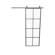 Air 5 interior barn door, cold-rolled steel frame and single pane tempered glass with streamlined installation