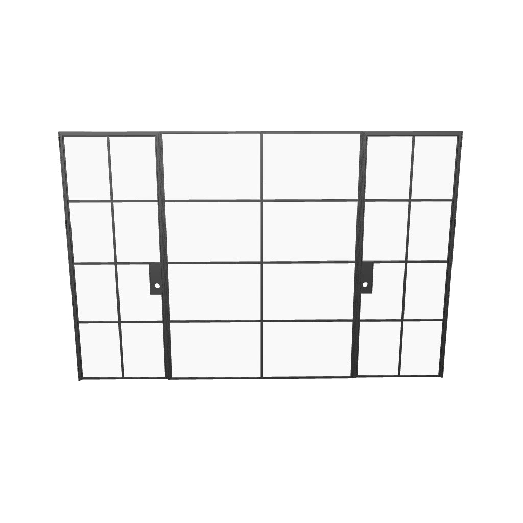Interior modular dual single steel doors with middle glass insert