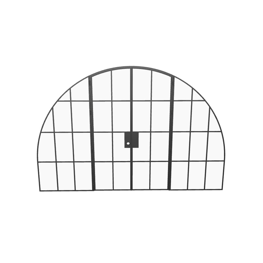 Interior wide double full arch steel doors, minimalist factory design