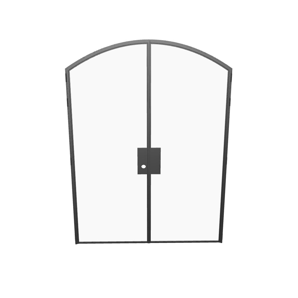 Solid steel double arch door with modern proportions and clean geometry.