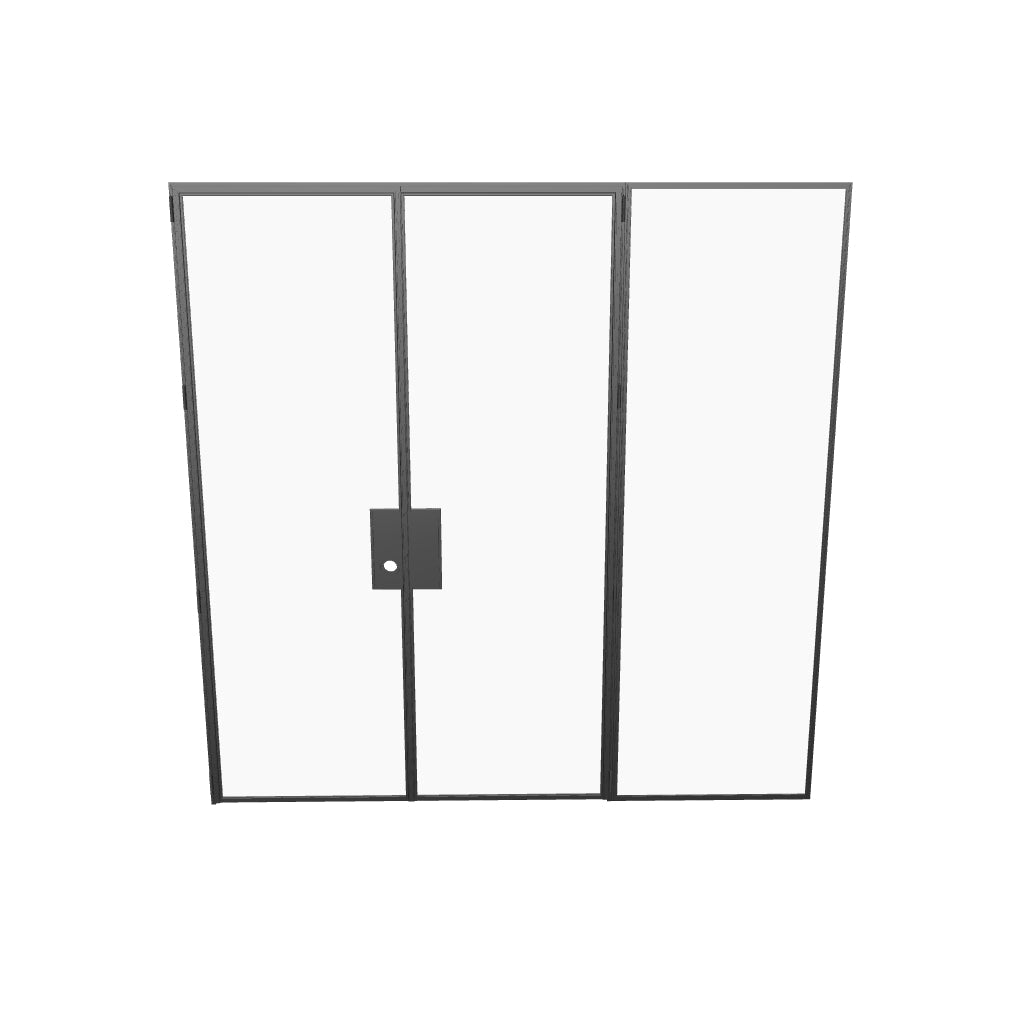 Double flat prehung steel door with right sidelight and minimal profile