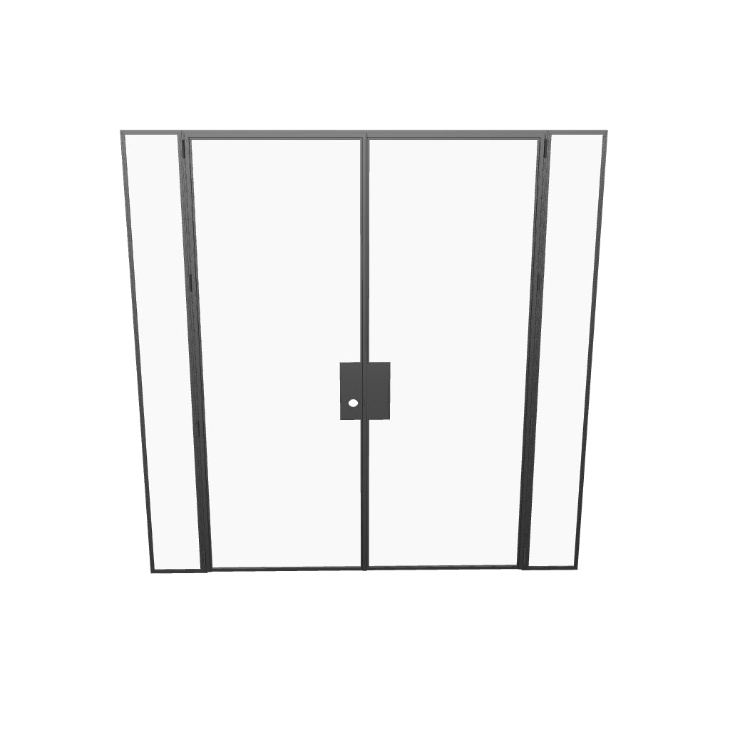 Double flat prehung steel door with sidelights and modular frame system