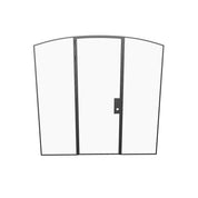 Modular single arch steel door with side windows and refined modern styling.