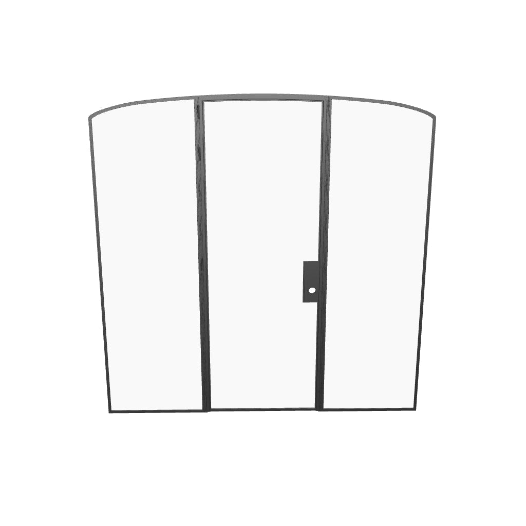 Narrow-sightline mini arch steel door with side windows and modern lines.