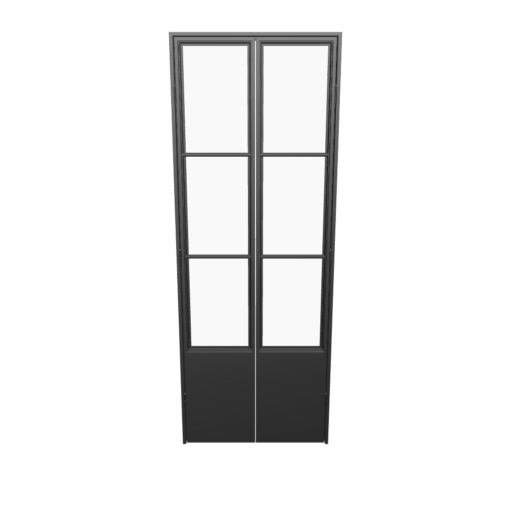 Air Pantry double flat architectural steel pantry doors with glass and kickplate