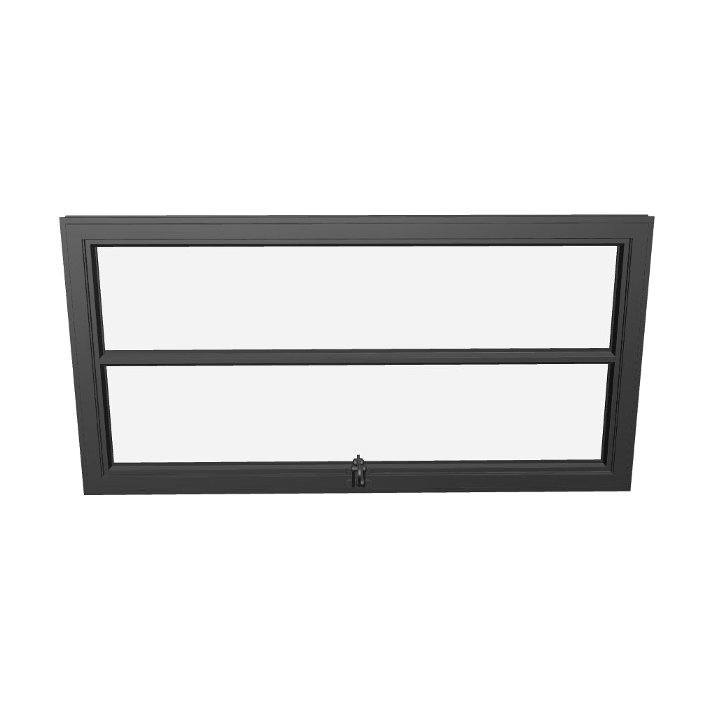 Thermally broken awning steel window, landscape, 0V 1H grid, ring pull, cold-rolled steel, black, insulated Low-E glass