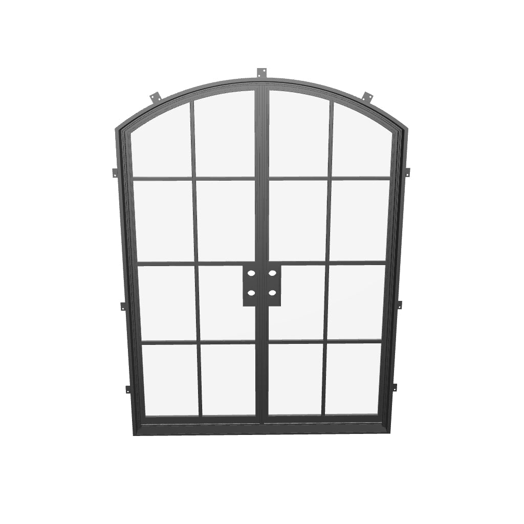 Double arch steel entry door, NFRC rated prehung with dual-pane tempered glass