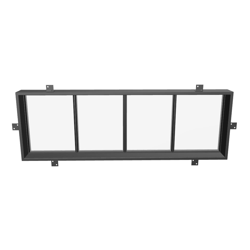 Modern flat top window transom panel for steel entryway systems