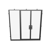 Double flat steel doors with left side window, NFRC-rated and pre-hung.