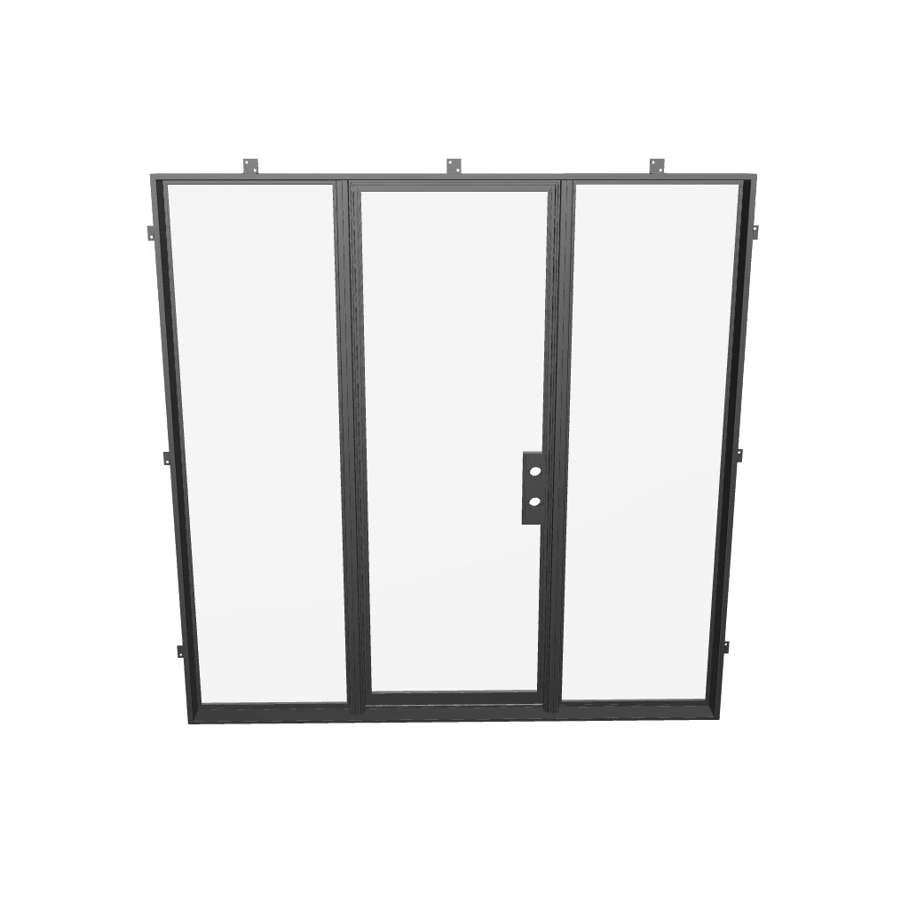Precision-built single flat steel door with sidelights and thermal separation