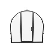 Modern arched steel entry with side windows and performance glazing