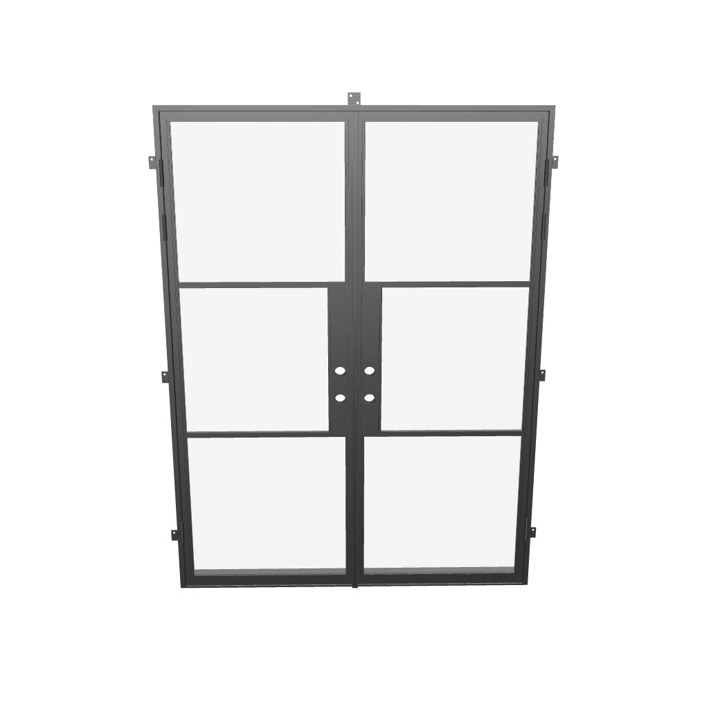 Insulated double panel steel front door with thermal barrier frame