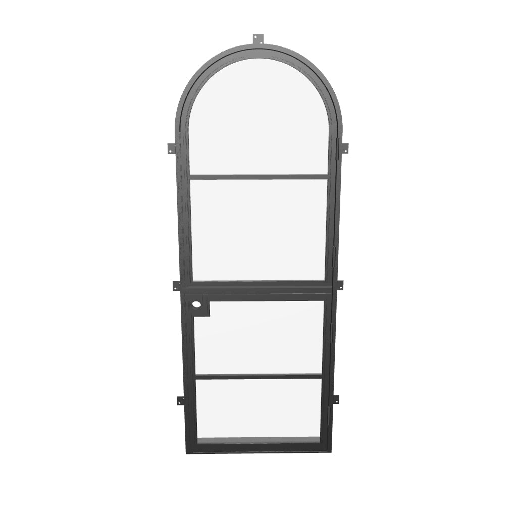 Air 4 Dutch single full arch steel exterior door, strong frame and clear glass panel