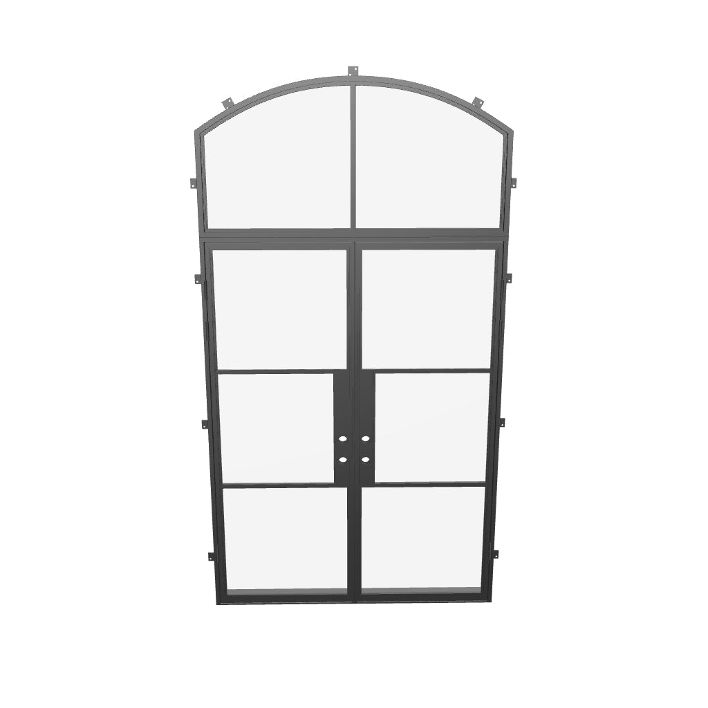 Architectural double steel exterior door with insulated arch top