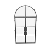 Air 4 double flat exterior doors with arched transom and strong frame