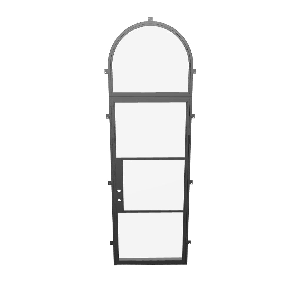 Air 4 single flat exterior door with full arch transom and tempered glass