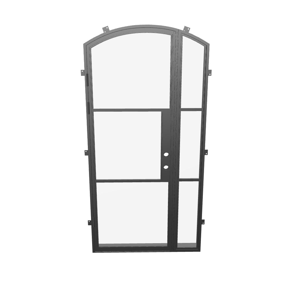 minimalist single door with left sidelight arch