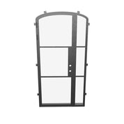 modern entry door with single sidelight and arch