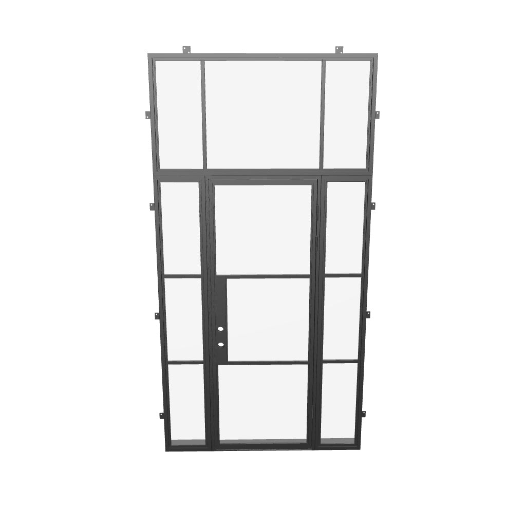 Air 4 architectural steel door with sidelights and flat top window