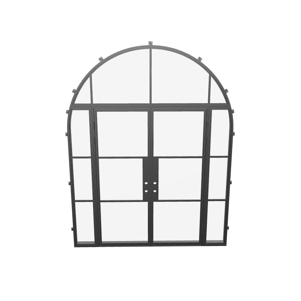 Air 4 architectural steel double door with sidelights and full arch