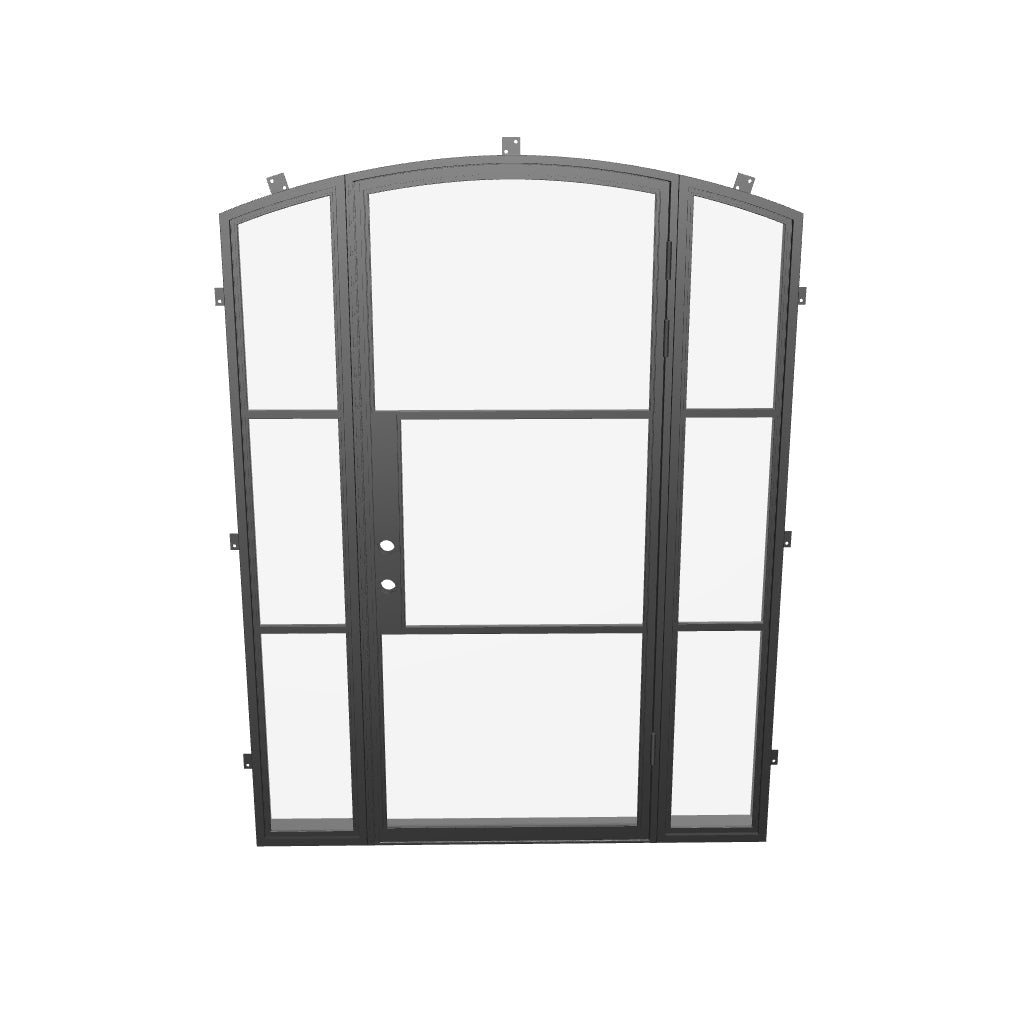 Contemporary single arch steel door with thermal break construction