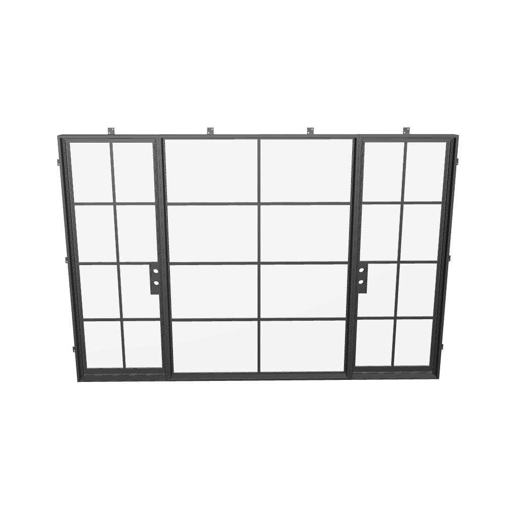 dual single entry system with center glass panel and thermally broken steel