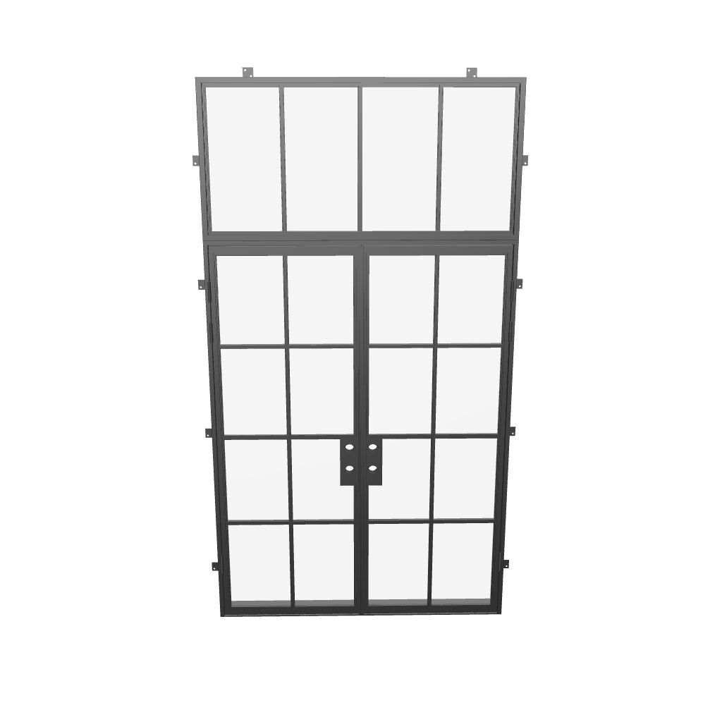 contemporary double steel doors with transom and energy efficient construction